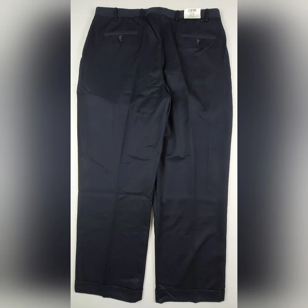 Eddie Bauer Ruston Fit Pants Mens 40x30.5 Tall Navy Blue Wool Relaxed Fit NWT